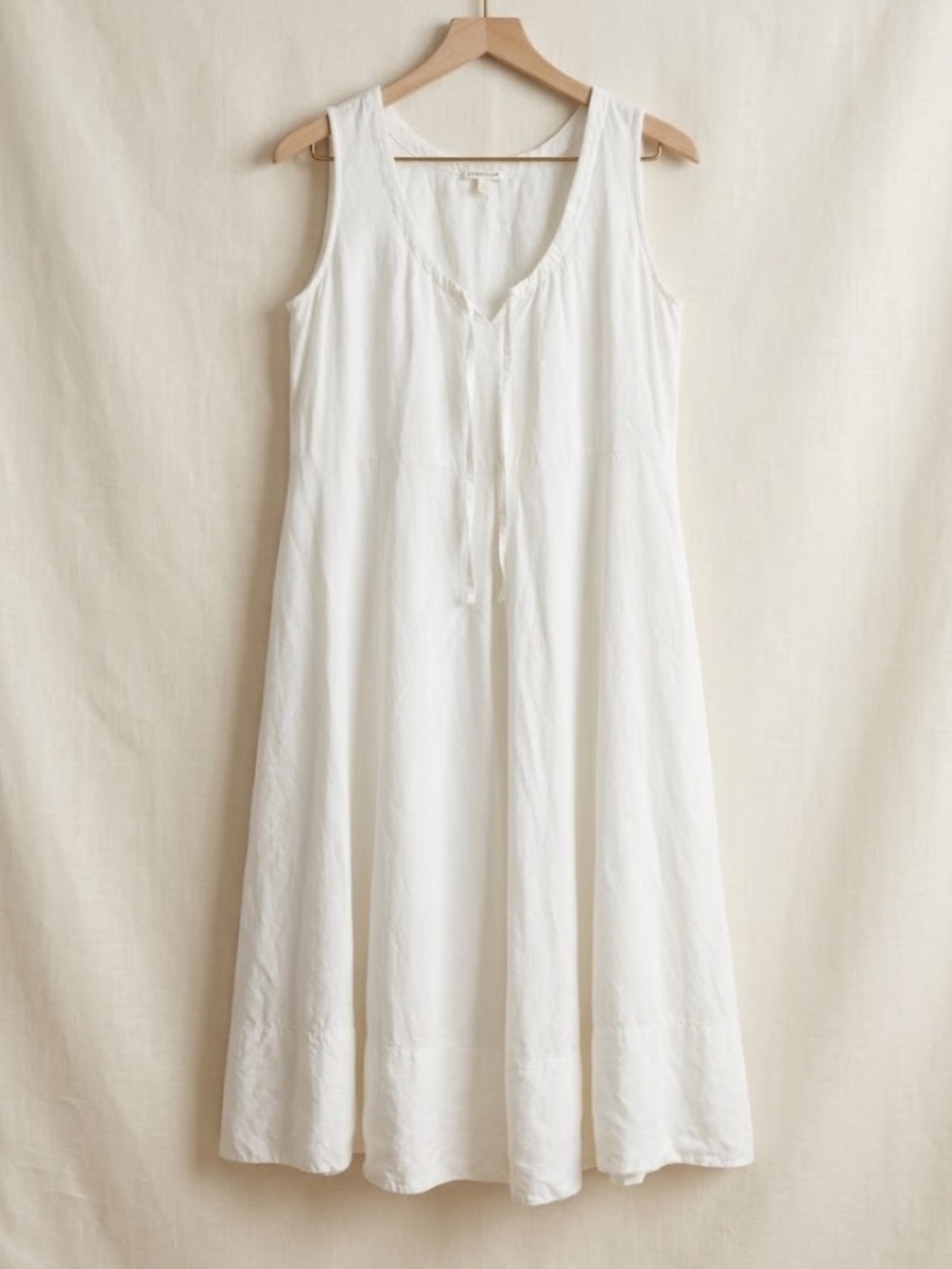 Eileen Fisher 100% organic linen midi front tie dress with pockets size large